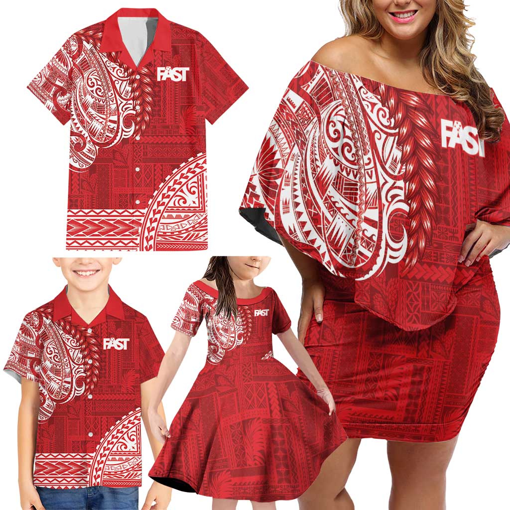 Samoa FAST Family Matching Off Shoulder Short Dress and Hawaiian Shirt Samoan Motif Patterns - Polynesian Pride