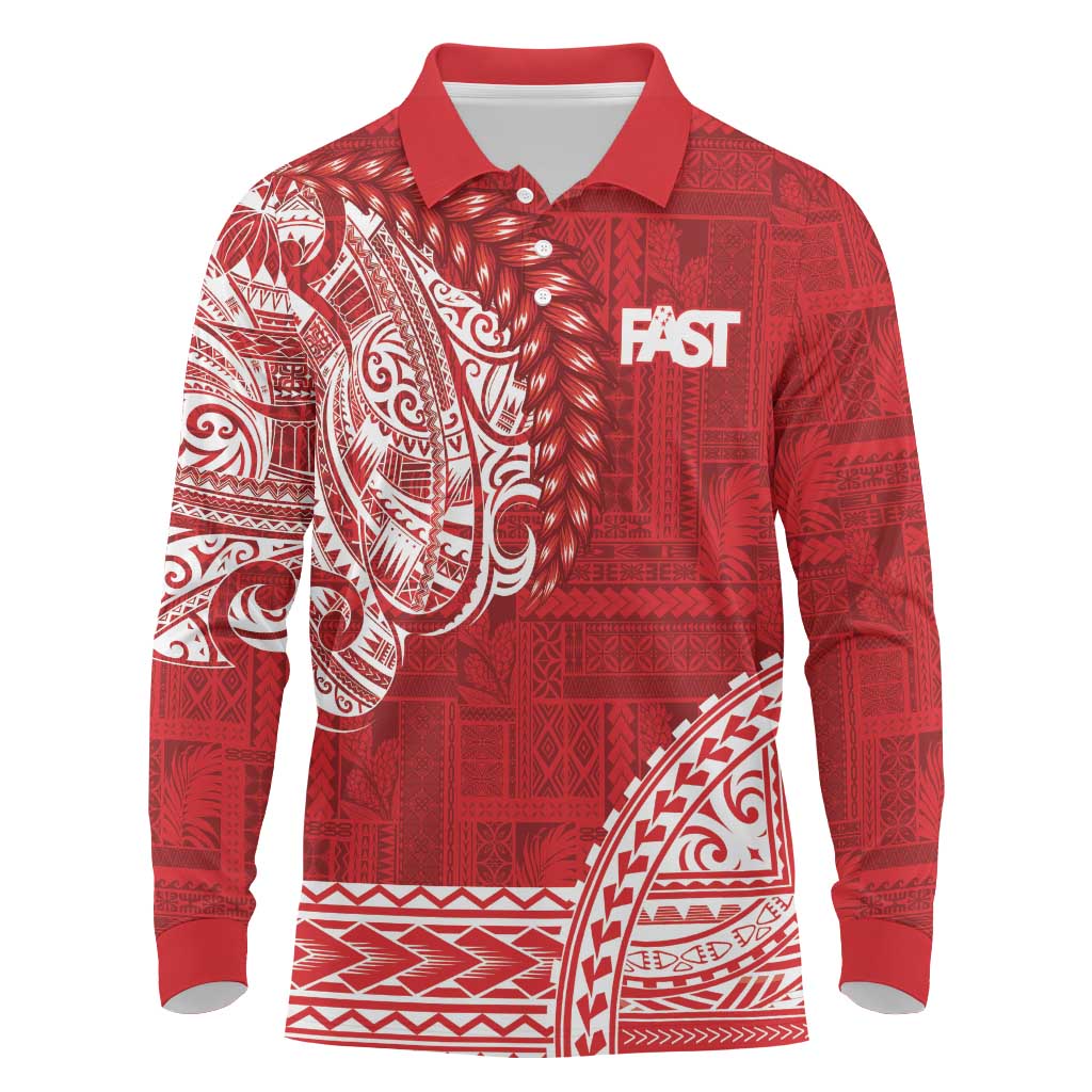 Samoa FAST Long Sleeve Polo Shirt Samoan Motif Patterns LT9 Red - Polynesian Pride