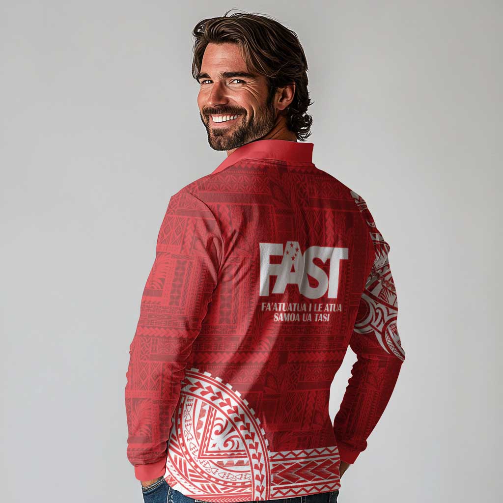 Samoa FAST Long Sleeve Polo Shirt Samoan Motif Patterns LT9 - Polynesian Pride