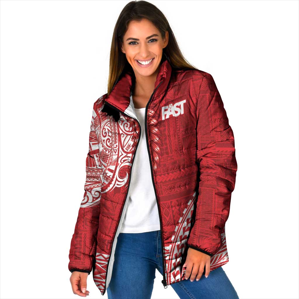 Samoa FAST Padded Jacket Samoan Motif Patterns LT9 Women Red - Polynesian Pride