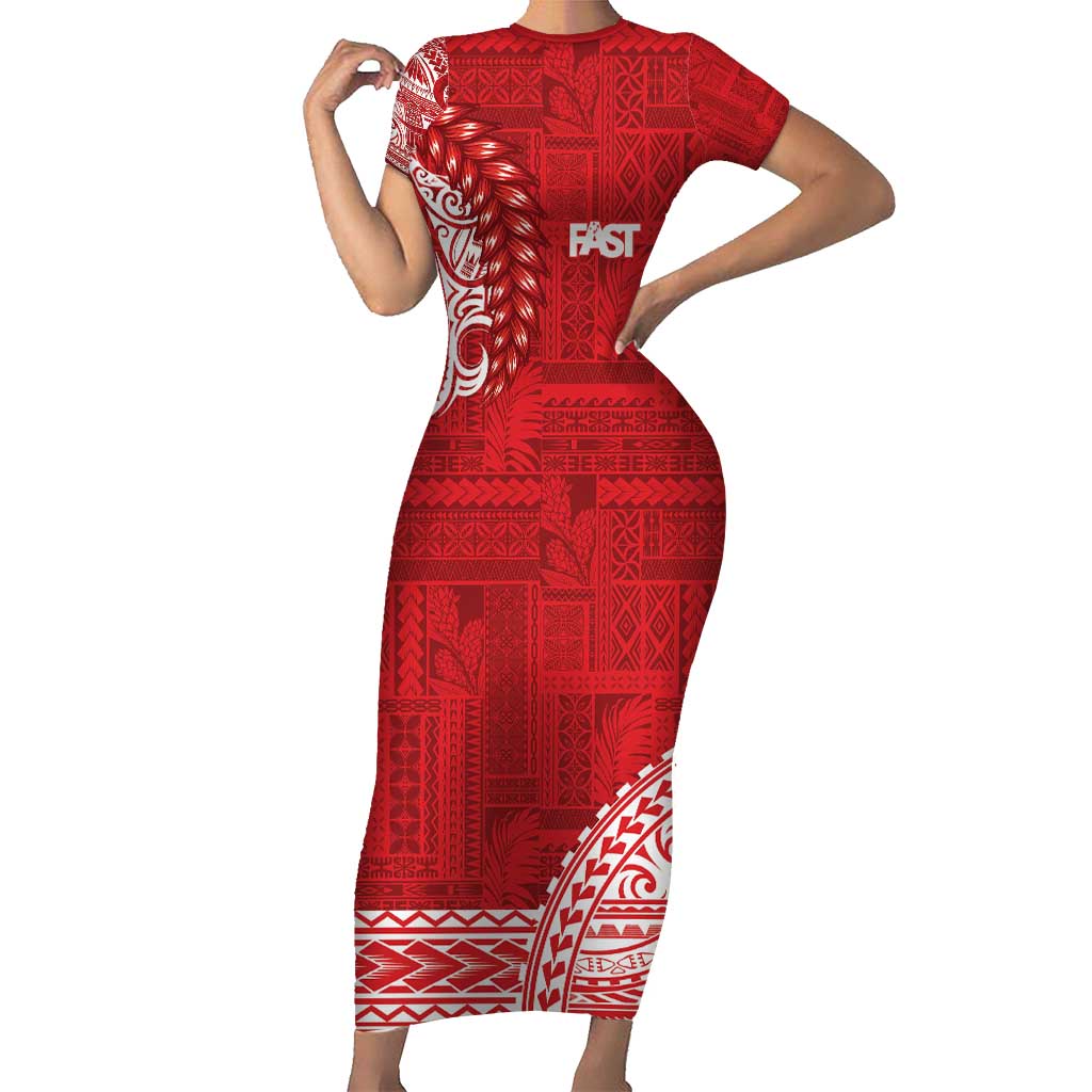 Samoa FAST Short Sleeve Bodycon Dress Samoan Motif Patterns - Polynesian Pride