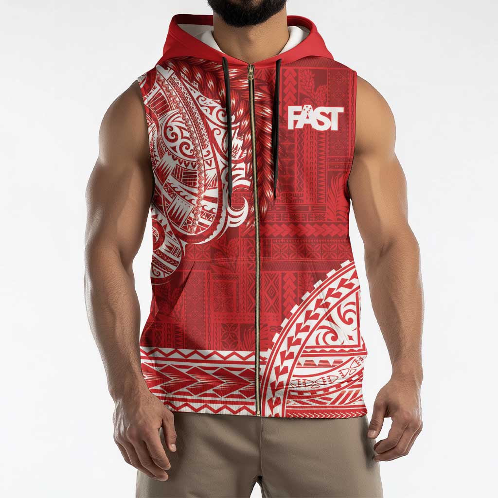 Samoa FAST Sleeveless Zip Hoodie Samoan Motif Patterns - Polynesian Pride