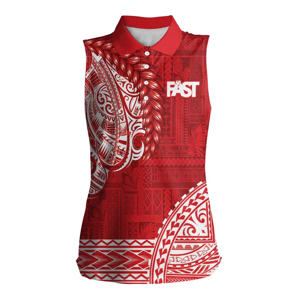 Samoa FAST Women Sleeveless Polo Shirt Samoan Motif Patterns LT9 Female Red - Polynesian Pride