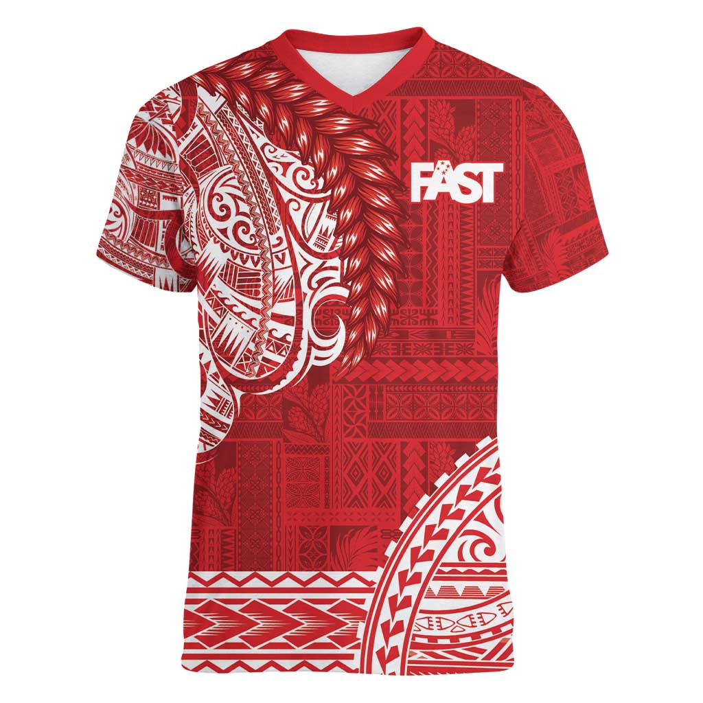 Samoa FAST Women V-Neck T-Shirt Samoan Motif Patterns - Polynesian Pride