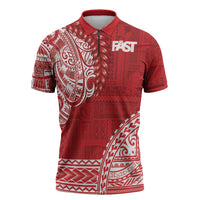 Samoa FAST Zipper Polo Shirt Samoan Motif Patterns LT9 Red - Polynesian Pride
