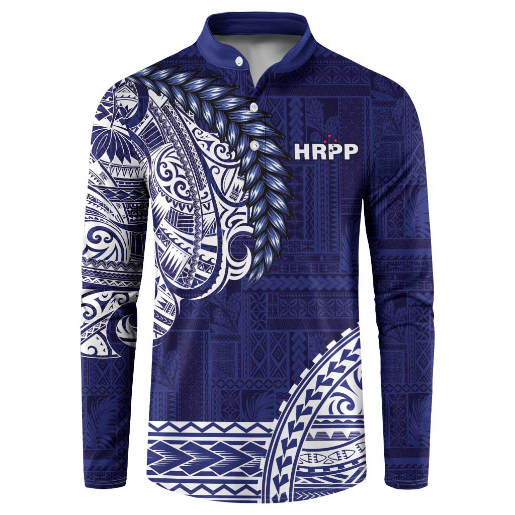 Samoa HRPP Button Sweatshirt Samoan Motif Patterns LT9 Blue - Polynesian Pride
