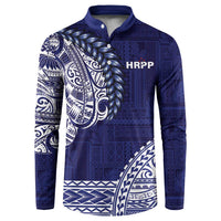 Samoa HRPP Button Sweatshirt Samoan Motif Patterns LT9 Blue - Polynesian Pride
