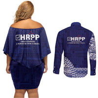 Samoa HRPP Couples Matching Off Shoulder Short Dress and Long Sleeve Button Shirt Samoan Motif Patterns LT9 - Polynesian Pride