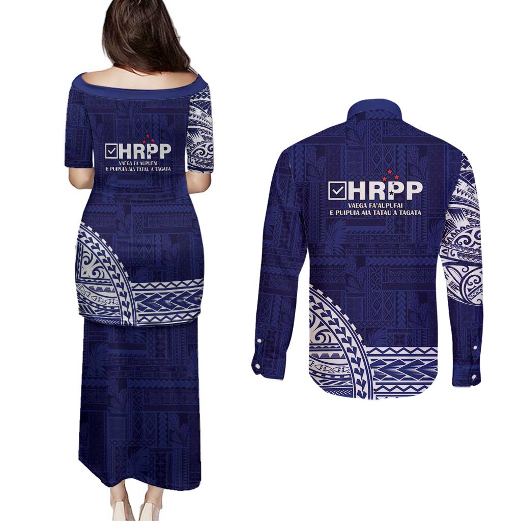 Samoa HRPP Couples Matching Puletasi and Long Sleeve Button Shirt Samoan Motif Patterns LT9 - Polynesian Pride