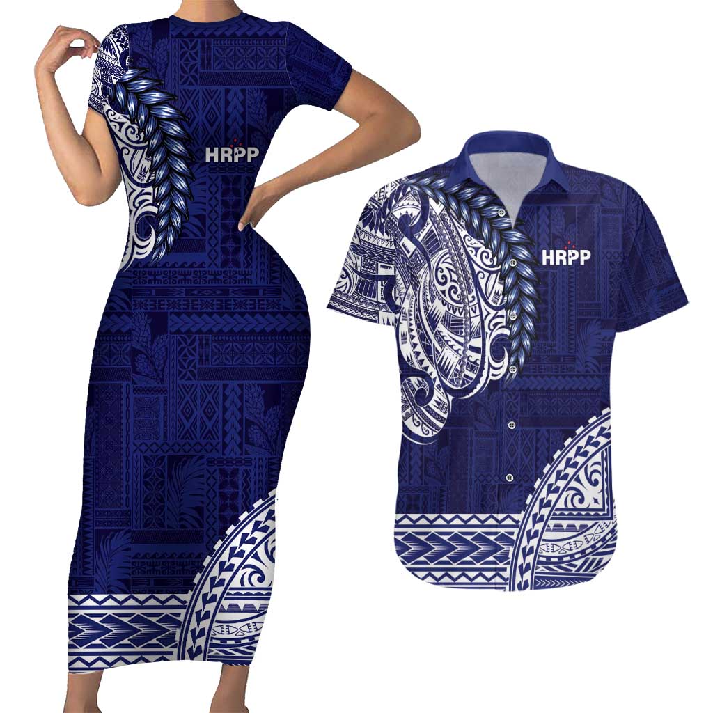 Samoa HRPP Couples Matching Short Sleeve Bodycon Dress and Hawaiian Shirt Samoan Motif Patterns - Polynesian Pride