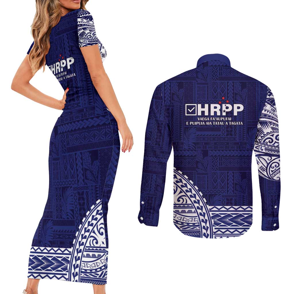 Samoa HRPP Couples Matching Short Sleeve Bodycon Dress and Long Sleeve Button Shirt Samoan Motif Patterns LT9 - Polynesian Pride