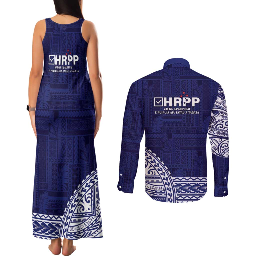 Samoa HRPP Couples Matching Tank Maxi Dress and Long Sleeve Button Shirt Samoan Motif Patterns LT9 - Polynesian Pride