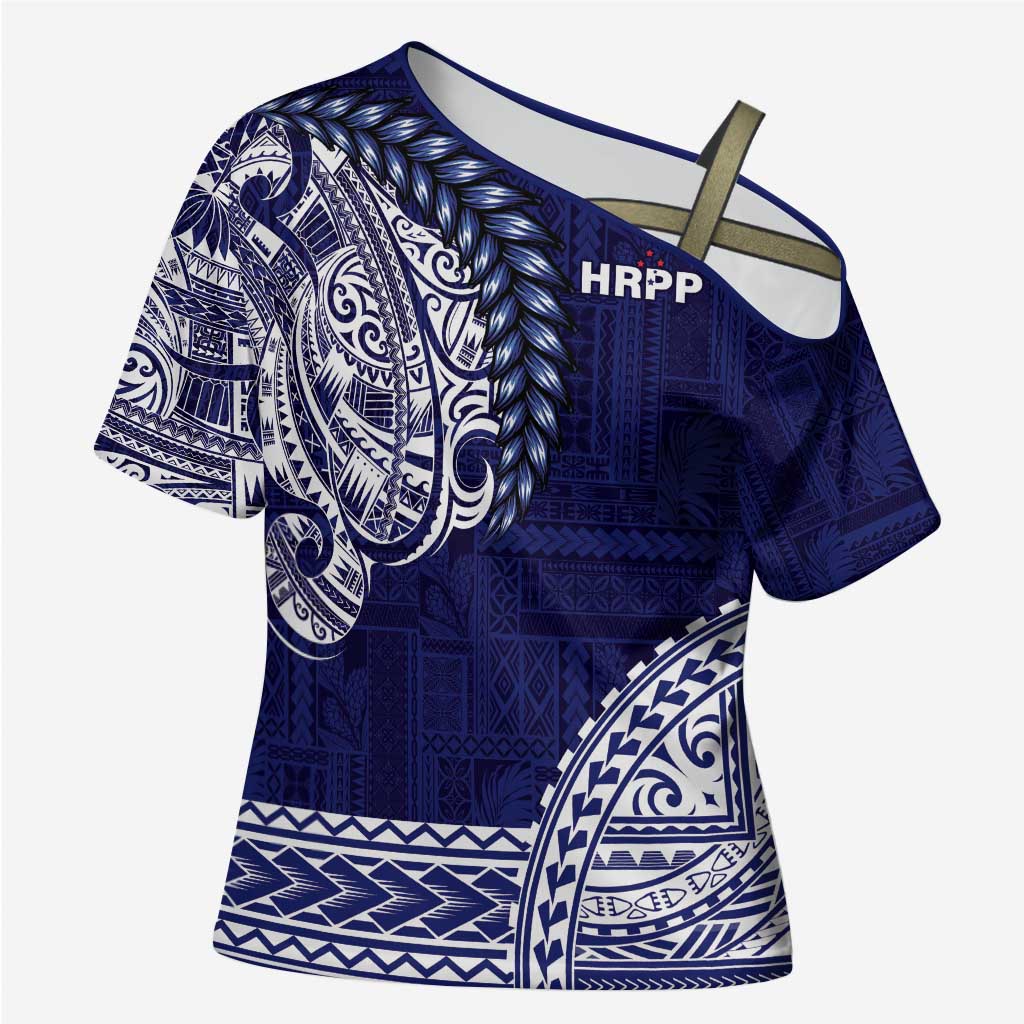 Samoa HRPP Cross Shoulder Shirt Samoan Motif Patterns LT9 Female Blue - Polynesian Pride