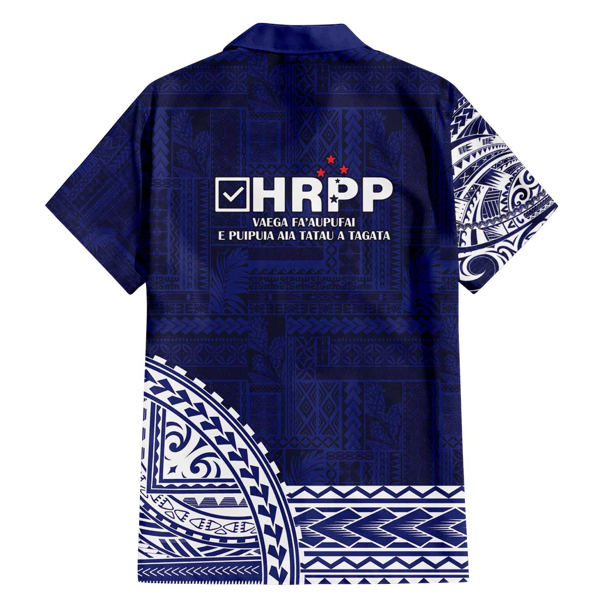 Samoa HRPP Family Matching Off The Shoulder Long Sleeve Dress and Hawaiian Shirt Samoan Motif Patterns - Polynesian Pride