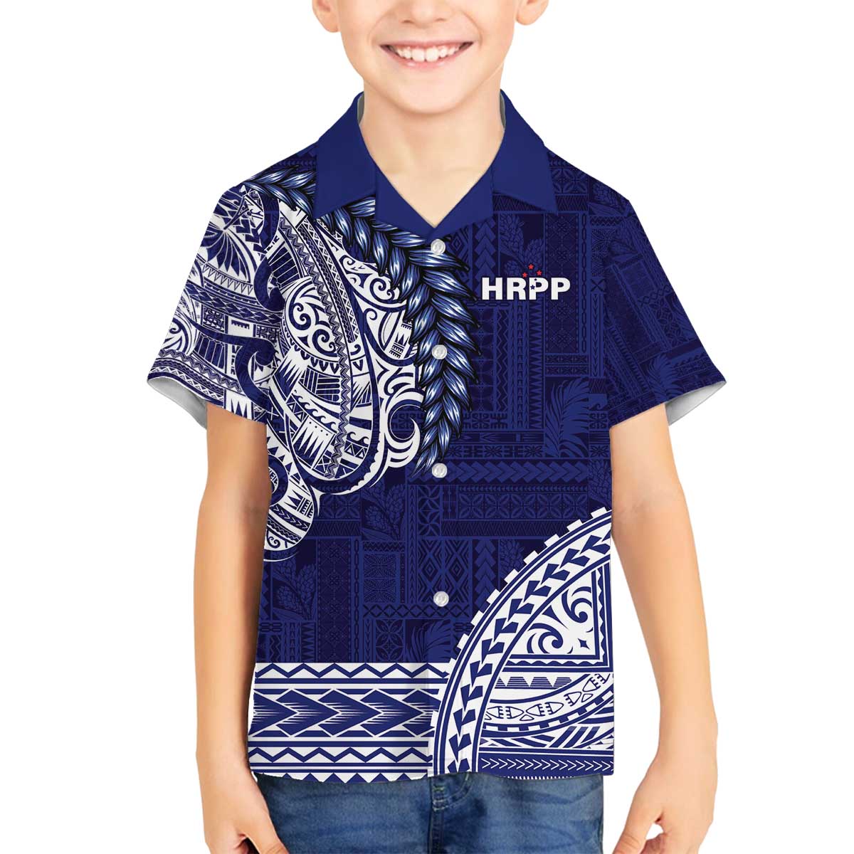 Samoa HRPP Family Matching Off The Shoulder Long Sleeve Dress and Hawaiian Shirt Samoan Motif Patterns - Polynesian Pride