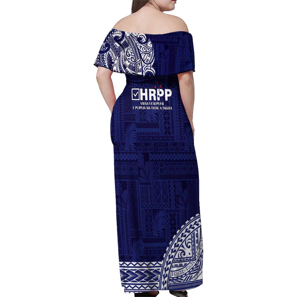 Samoa HRPP Family Matching Off Shoulder Maxi Dress and Hawaiian Shirt Samoan Motif Patterns - Polynesian Pride