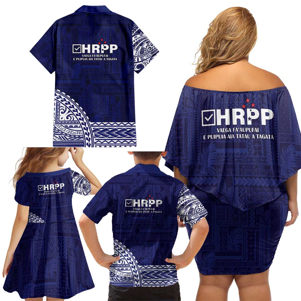 Samoa HRPP Family Matching Off Shoulder Short Dress and Hawaiian Shirt Samoan Motif Patterns - Polynesian Pride