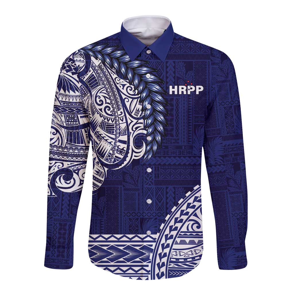 Samoa HRPP Long Sleeve Button Shirt Samoan Motif Patterns LT9 Unisex Blue - Polynesian Pride