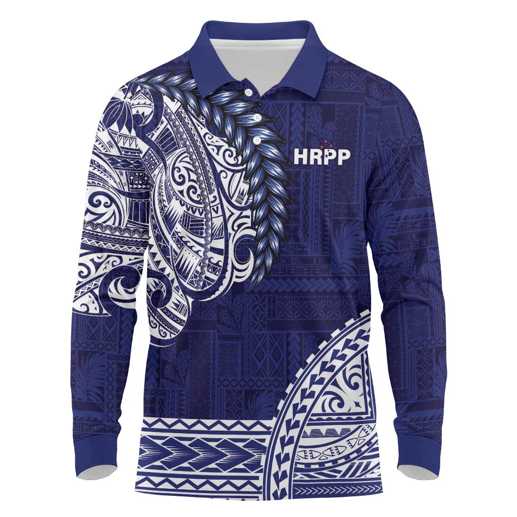 Samoa HRPP Long Sleeve Polo Shirt Samoan Motif Patterns LT9 Blue - Polynesian Pride