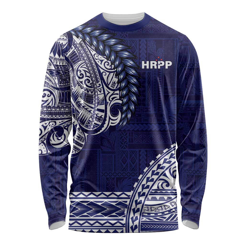 Samoa HRPP Long Sleeve Shirt Samoan Motif Patterns LT9 Unisex Blue - Polynesian Pride