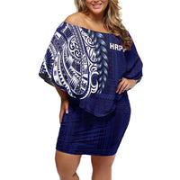 Samoa HRPP Off Shoulder Short Dress Samoan Motif Patterns - Polynesian Pride