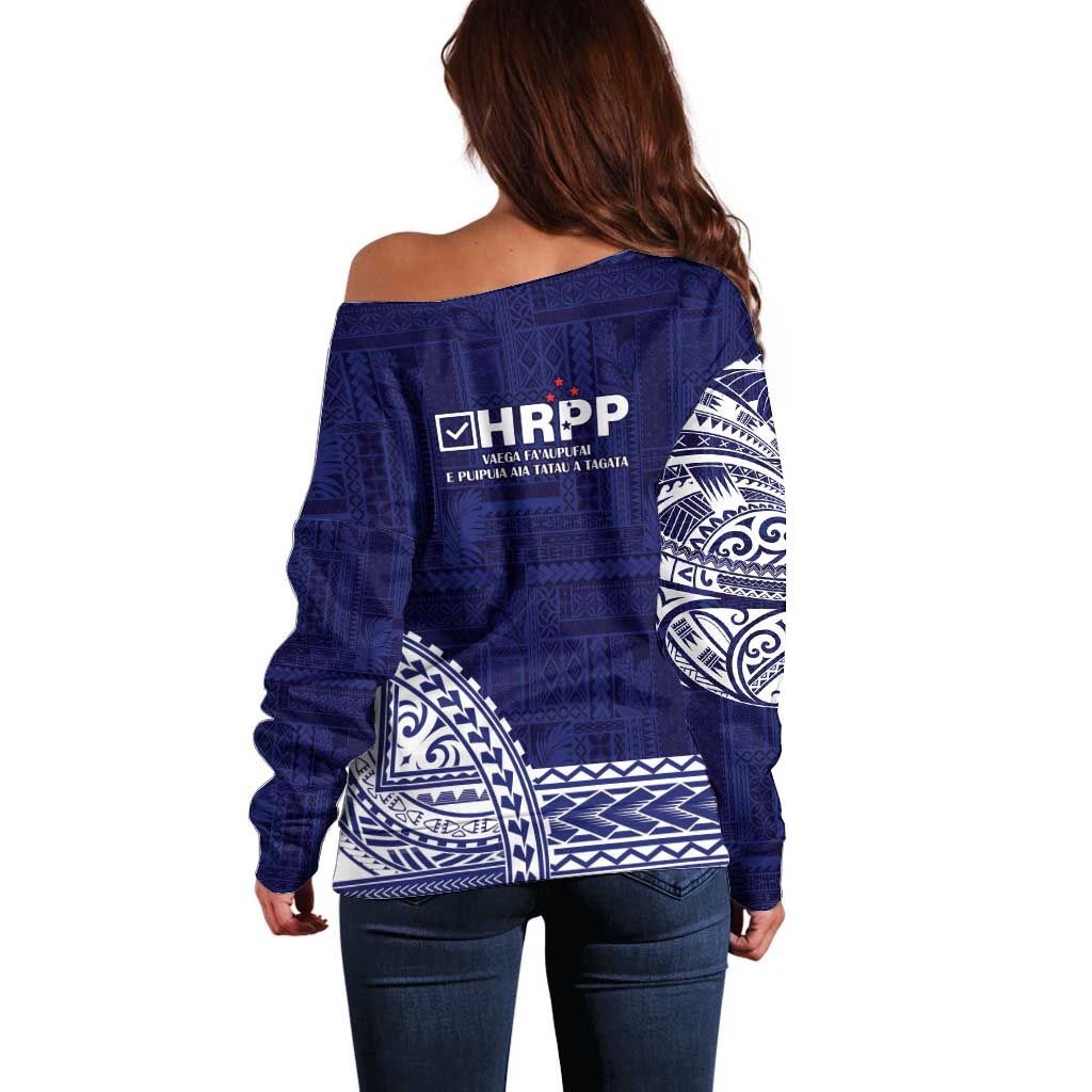 Samoa HRPP Off Shoulder Sweater Samoan Motif Patterns - Polynesian Pride