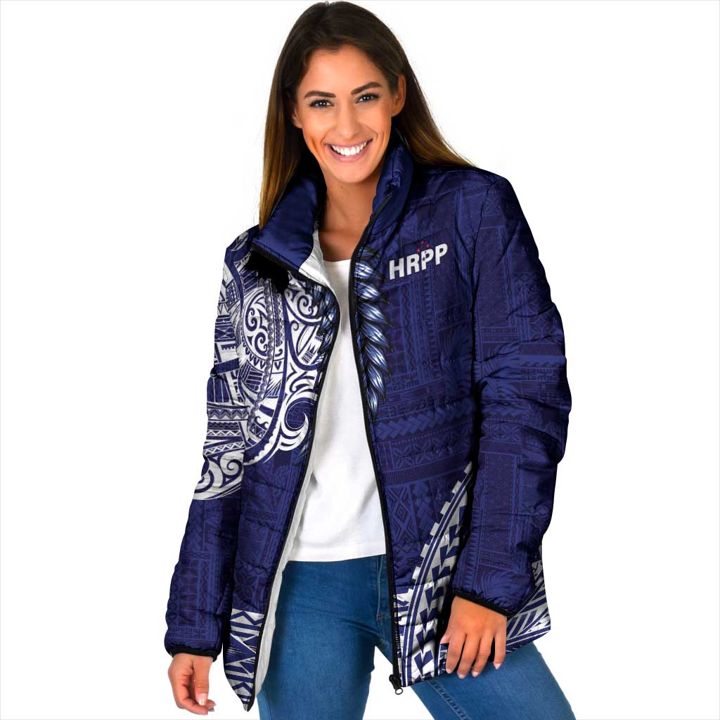 Samoa HRPP Padded Jacket Samoan Motif Patterns LT9 Women Blue - Polynesian Pride
