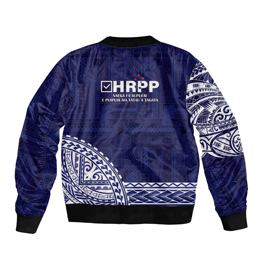 Samoa HRPP Sleeve Zip Bomber Jacket Samoan Motif Patterns - Polynesian Pride