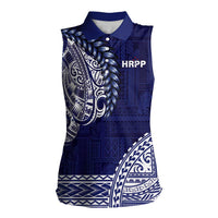 Samoa HRPP Women Sleeveless Polo Shirt Samoan Motif Patterns LT9 Female Blue - Polynesian Pride
