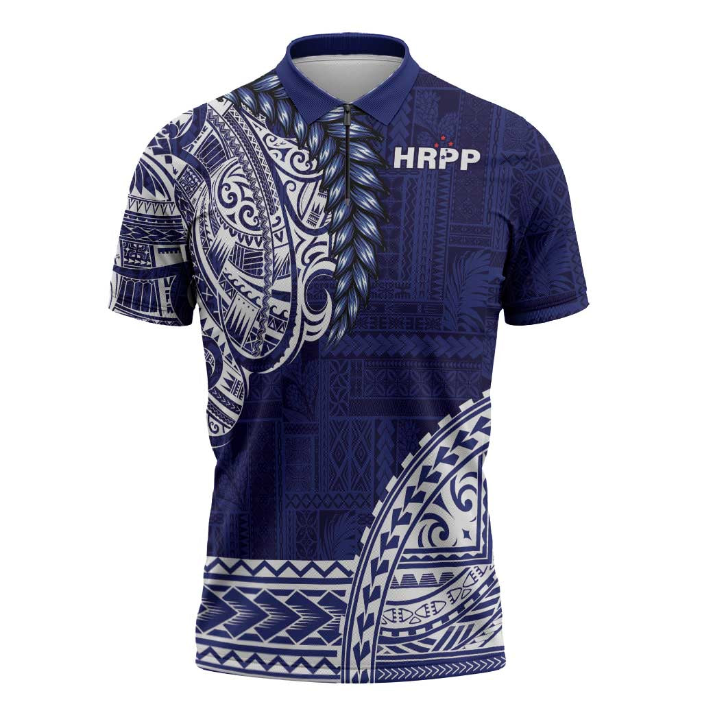 Samoa HRPP Zipper Polo Shirt Samoan Motif Patterns LT9 Blue - Polynesian Pride