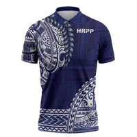 Samoa HRPP Zipper Polo Shirt Samoan Motif Patterns LT9 Blue - Polynesian Pride