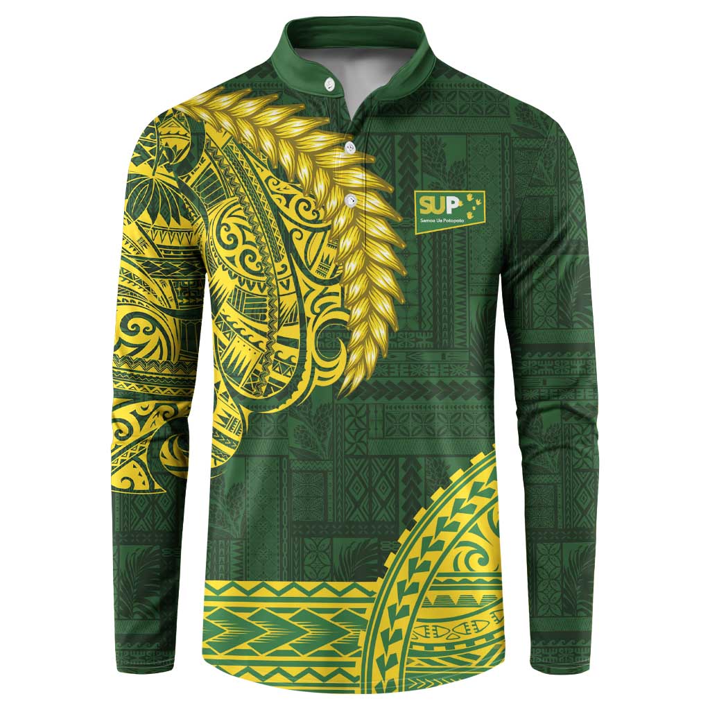 Samoa SUP Button Sweatshirt Samoan Motif Patterns LT9 Green - Polynesian Pride