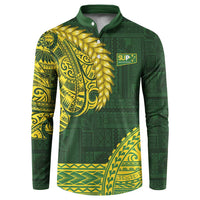 Samoa SUP Button Sweatshirt Samoan Motif Patterns LT9 Green - Polynesian Pride