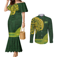 Samoa SUP Couples Matching Mermaid Dress and Long Sleeve Button Shirt Samoan Motif Patterns LT9 Green - Polynesian Pride
