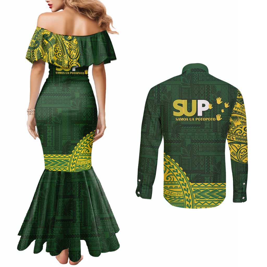 Samoa SUP Couples Matching Mermaid Dress and Long Sleeve Button Shirt Samoan Motif Patterns LT9 - Polynesian Pride