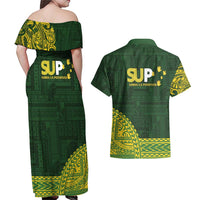 Samoa SUP Couples Matching Off Shoulder Maxi Dress and Hawaiian Shirt Samoan Motif Patterns - Polynesian Pride