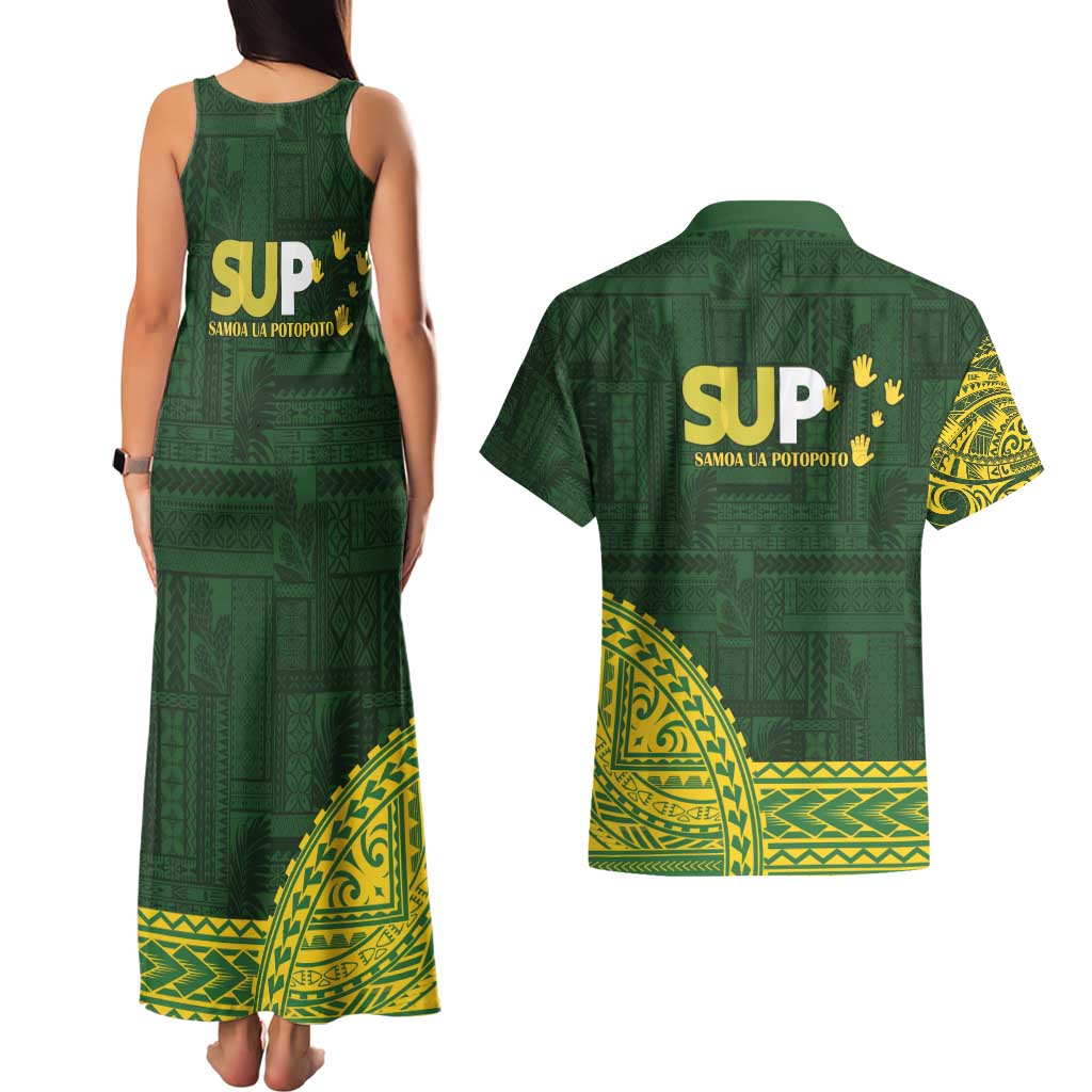 Samoa SUP Couples Matching Tank Maxi Dress and Hawaiian Shirt Samoan Motif Patterns - Polynesian Pride