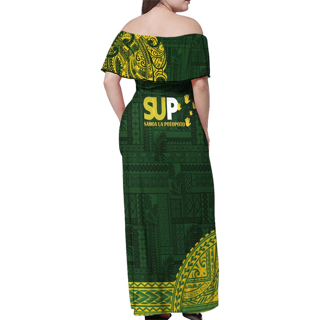 Samoa SUP Family Matching Off Shoulder Maxi Dress and Hawaiian Shirt Samoan Motif Patterns - Polynesian Pride