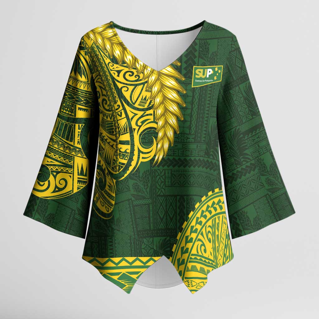 Samoa SUP Kimono Sleeve Blouse Samoan Motif Patterns LT9 Female Green - Polynesian Pride
