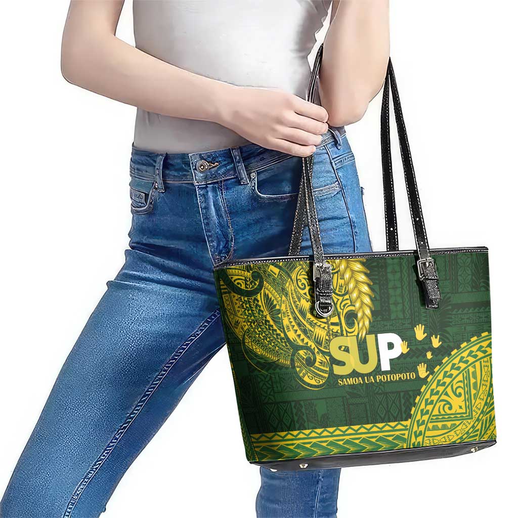 Samoa SUP Leather Tote Bag Samoan Motif Patterns - Polynesian Pride