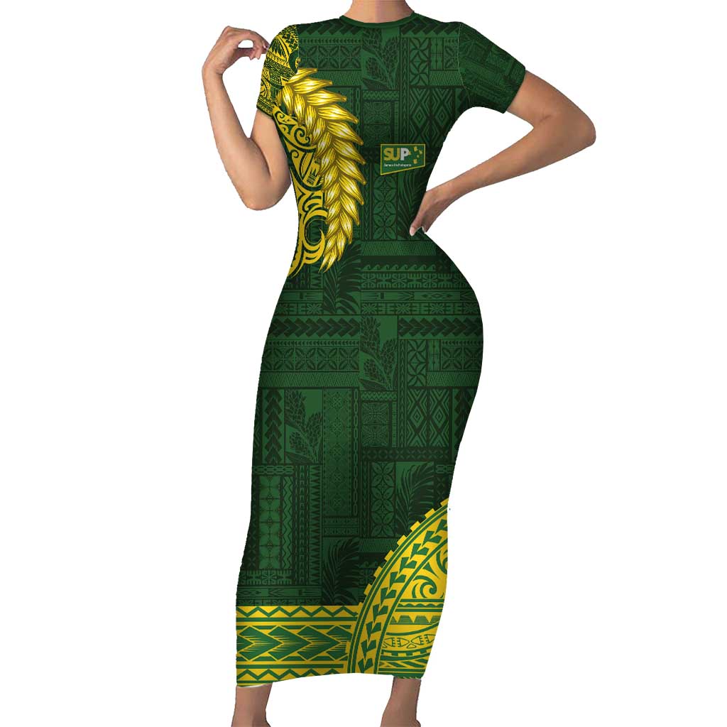 Samoa SUP Short Sleeve Bodycon Dress Samoan Motif Patterns - Polynesian Pride