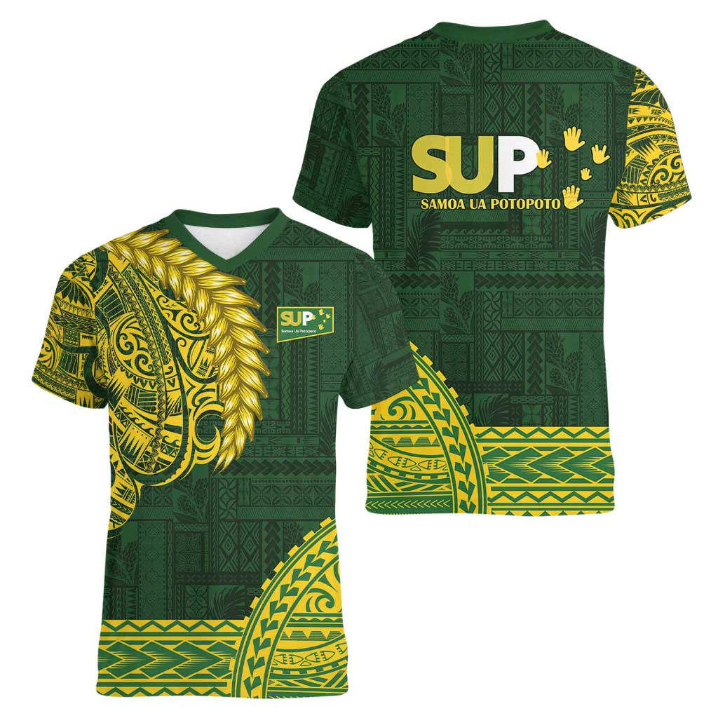 Samoa SUP Women V-Neck T-Shirt Samoan Motif Patterns - Polynesian Pride