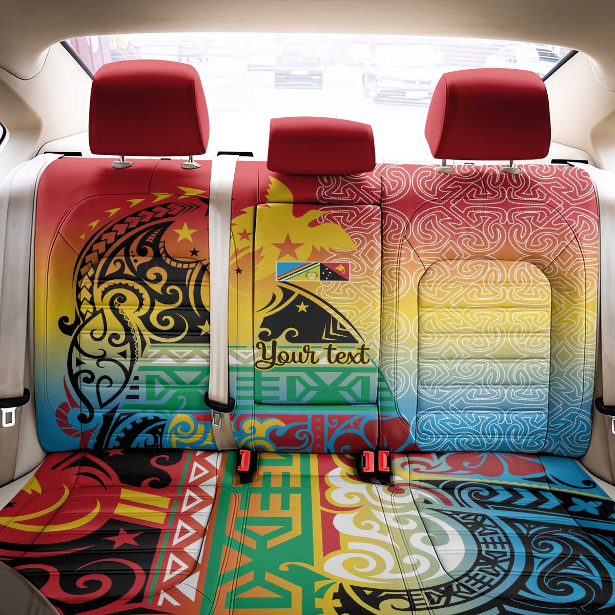 Personalised Torba PNG Day Back Car Seat Cover Oro Tapa Pattern - Polynesian Pride