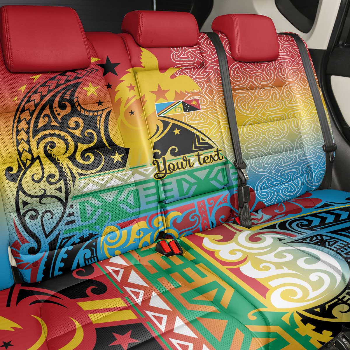 Personalised Torba PNG Day Back Car Seat Cover Oro Tapa Pattern - Polynesian Pride