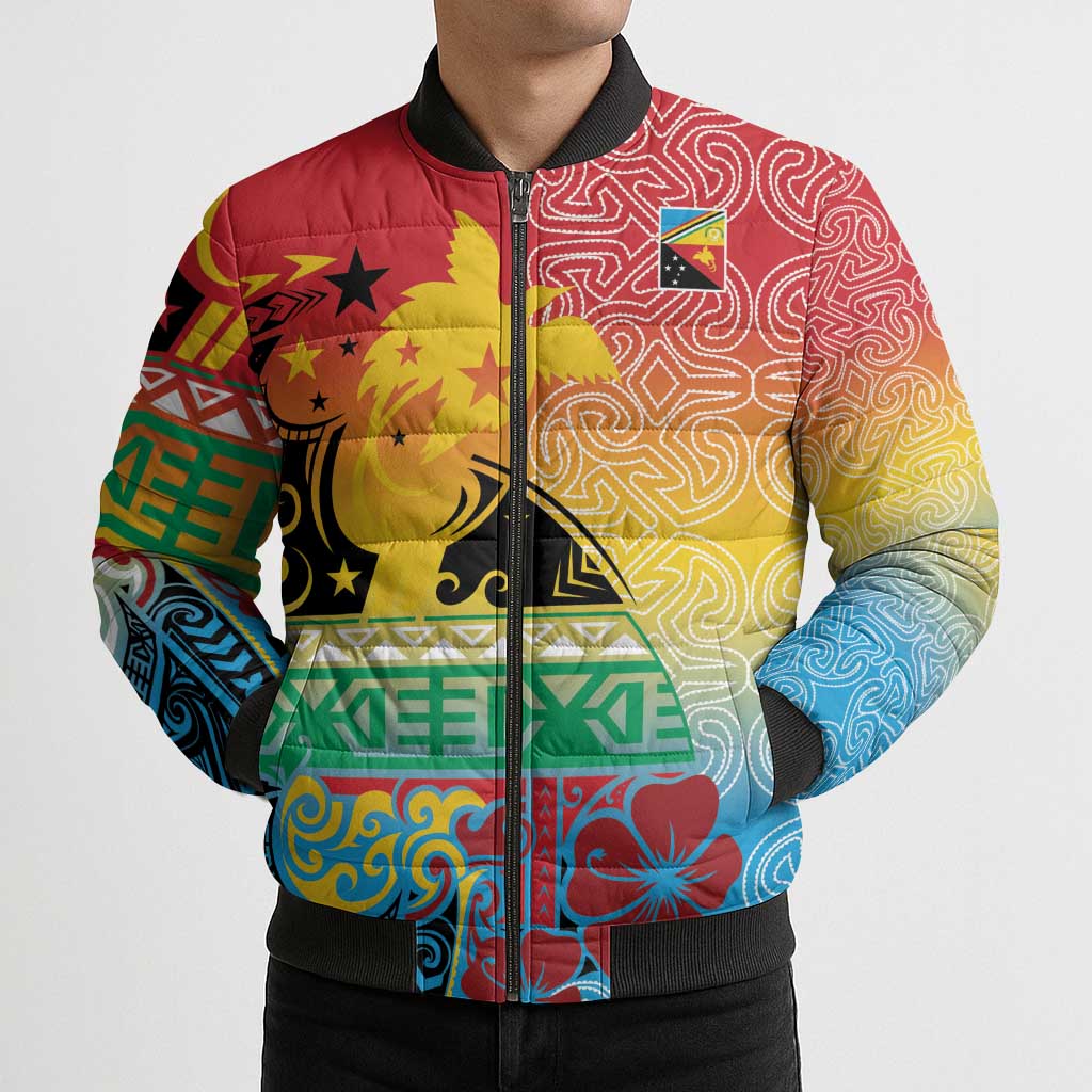 Personalised Torba PNG Day Bomber Puffer Jacket Oro Tapa Pattern - Polynesian Pride