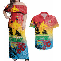 Personalised Torba PNG Day Couples Matching Off Shoulder Maxi Dress and Hawaiian Shirt Oro Tapa Pattern - Polynesian Pride