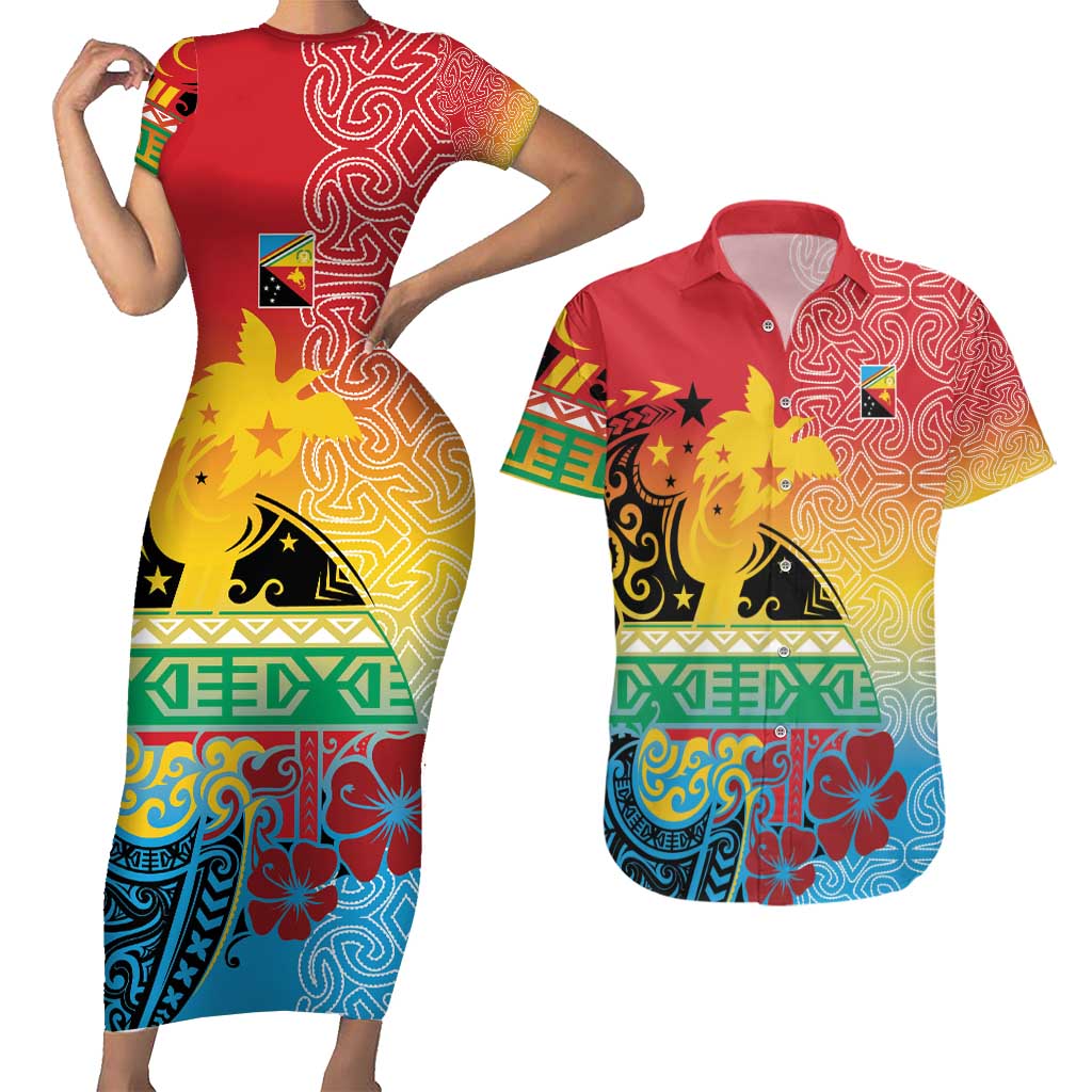 Personalised Torba PNG Day Couples Matching Short Sleeve Bodycon Dress and Hawaiian Shirt Oro Tapa Pattern - Polynesian Pride