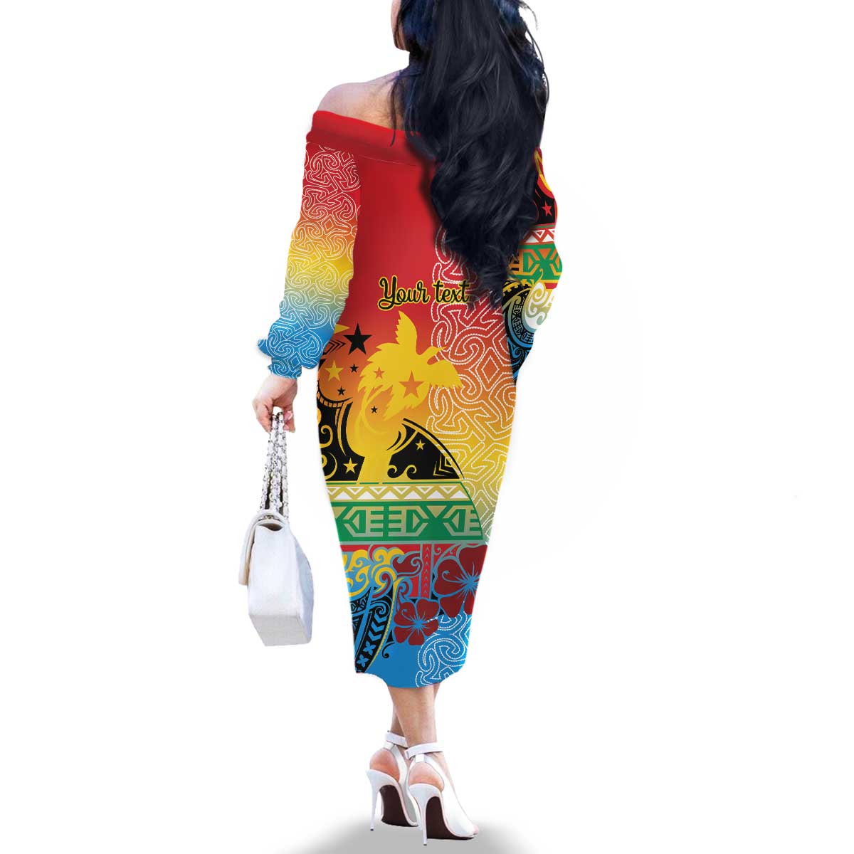 Personalised Torba PNG Day Family Matching Off The Shoulder Long Sleeve Dress and Hawaiian Shirt Oro Tapa Pattern - Polynesian Pride