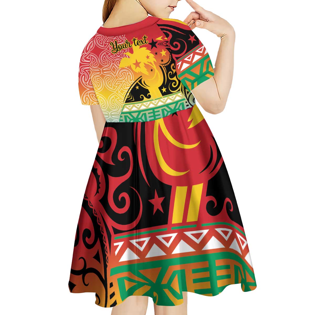 Personalised Torba PNG Day Kid Short Sleeve Dress Oro Tapa Pattern - Polynesian Pride