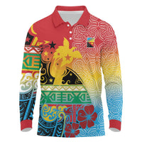 Personalised Torba PNG Day Long Sleeve Polo Shirt Oro Tapa Pattern - Polynesian Pride